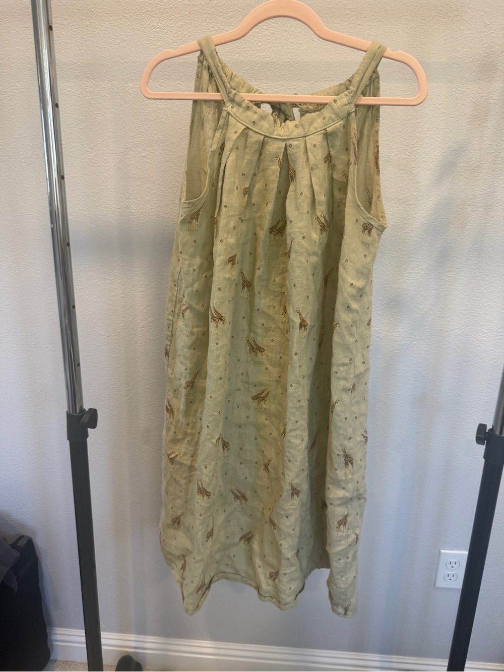 Bellambra Sage Green Giraffe 🦒 Printed Sundress 100% Linen Medium BNWT